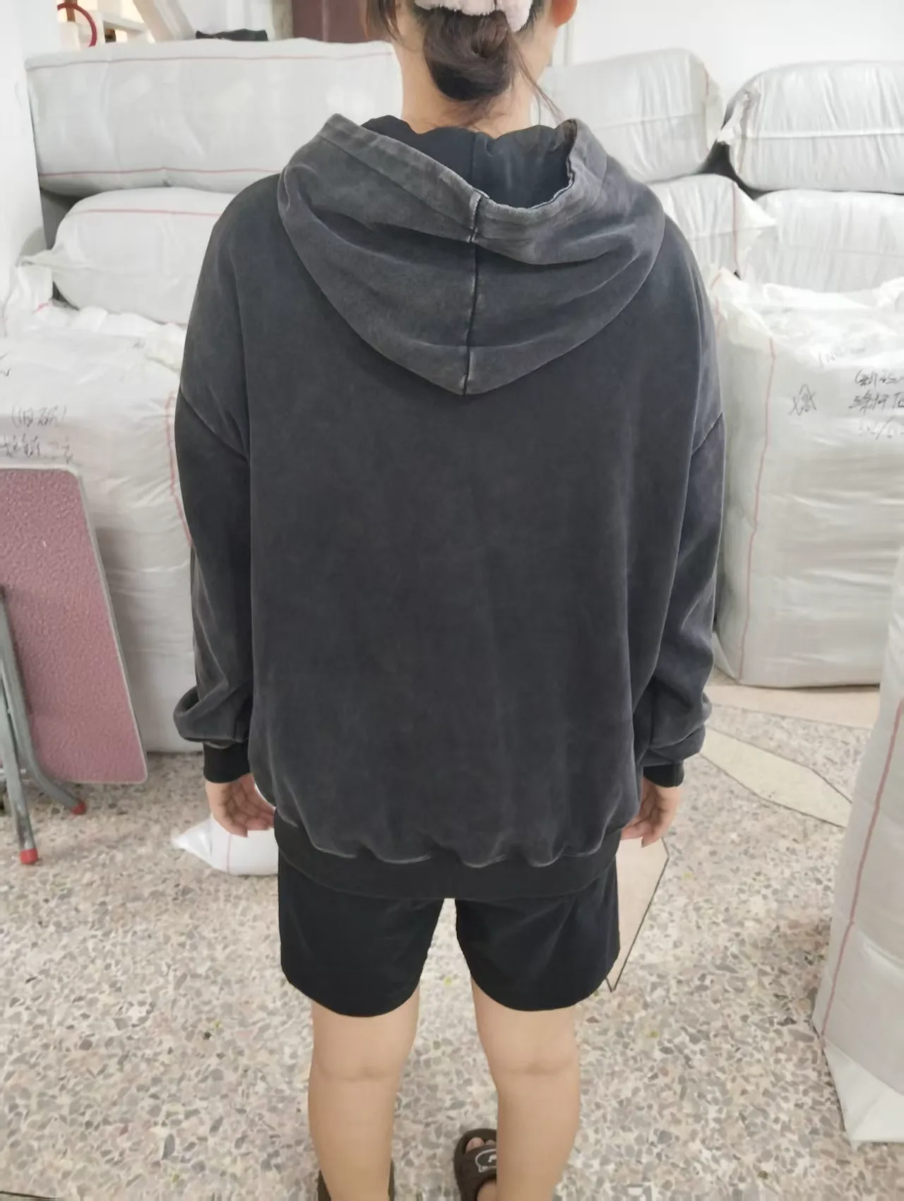 Back view of the 320gsm washed cotton hoodie sample