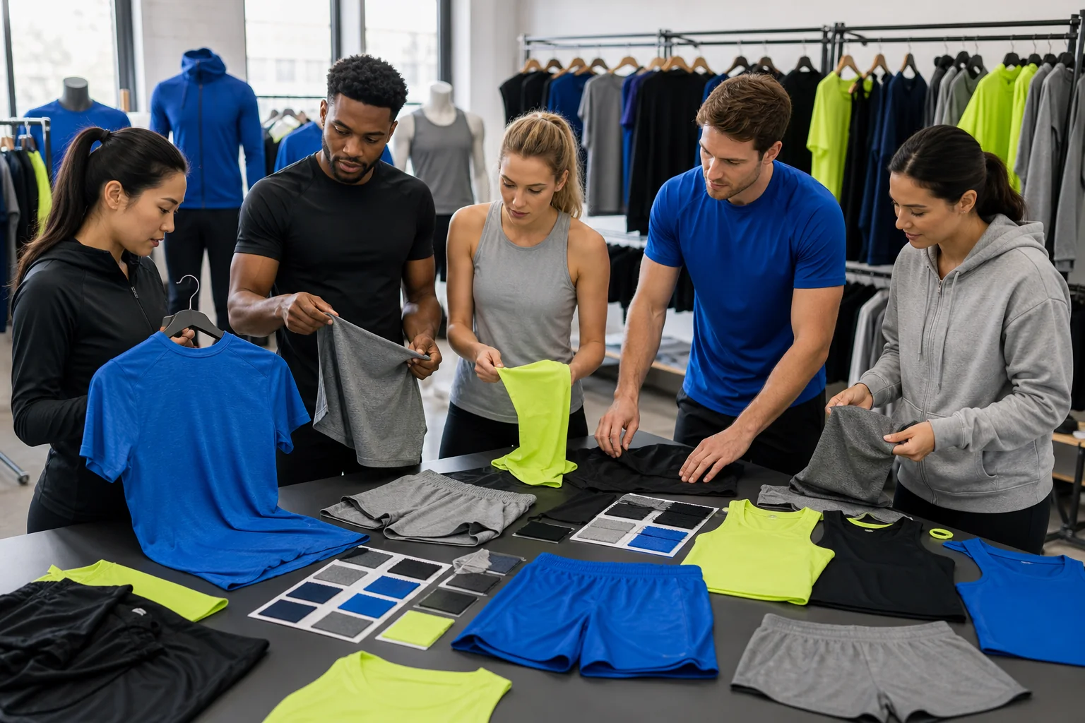 Sports Event T-Shirt Supplier buyers reviewing T-shirt styles, colors and decoration