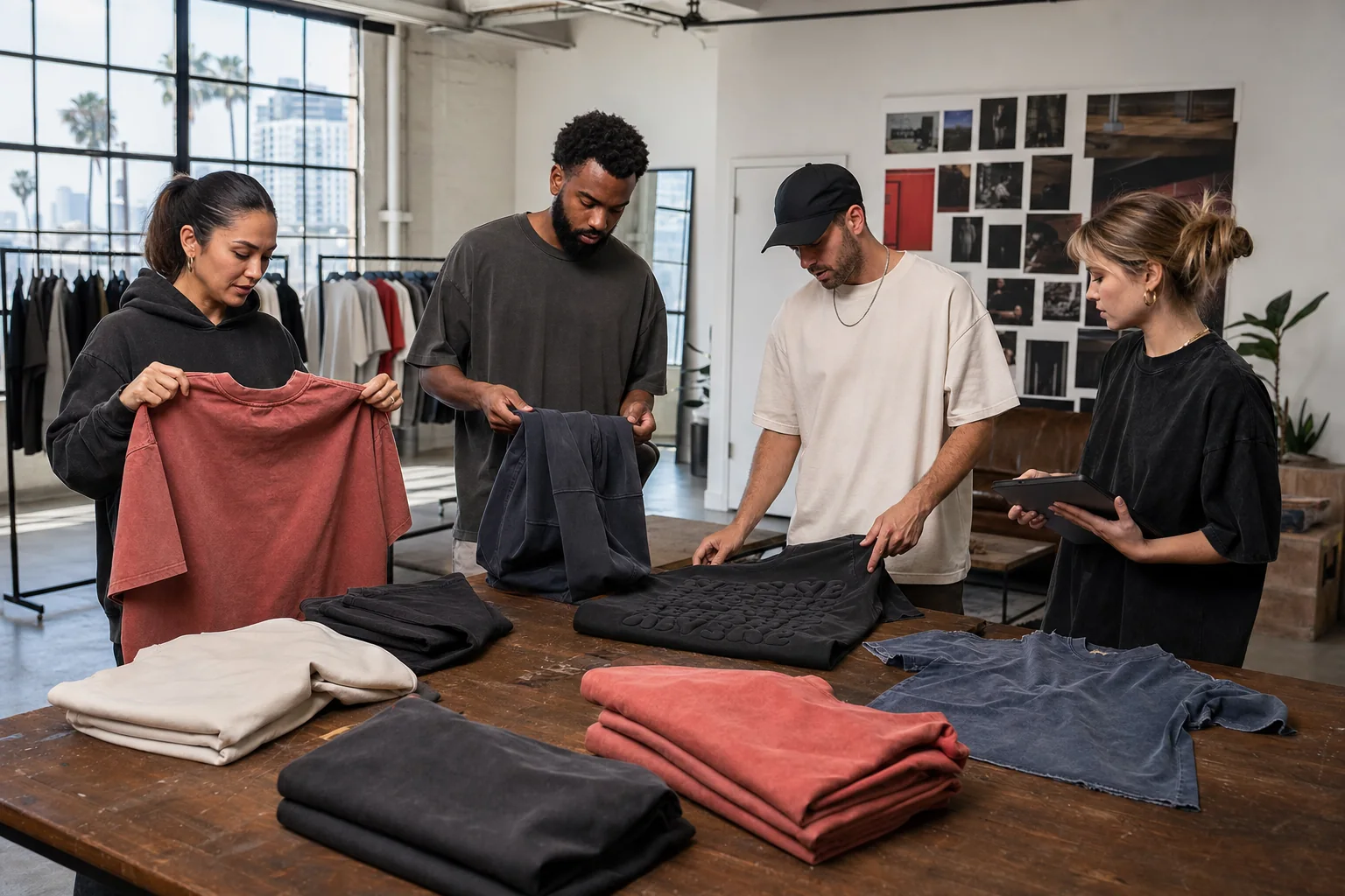 Private Label Apparel Supplier in New York buyers reviewing locally relevant T-shirt fits and colors