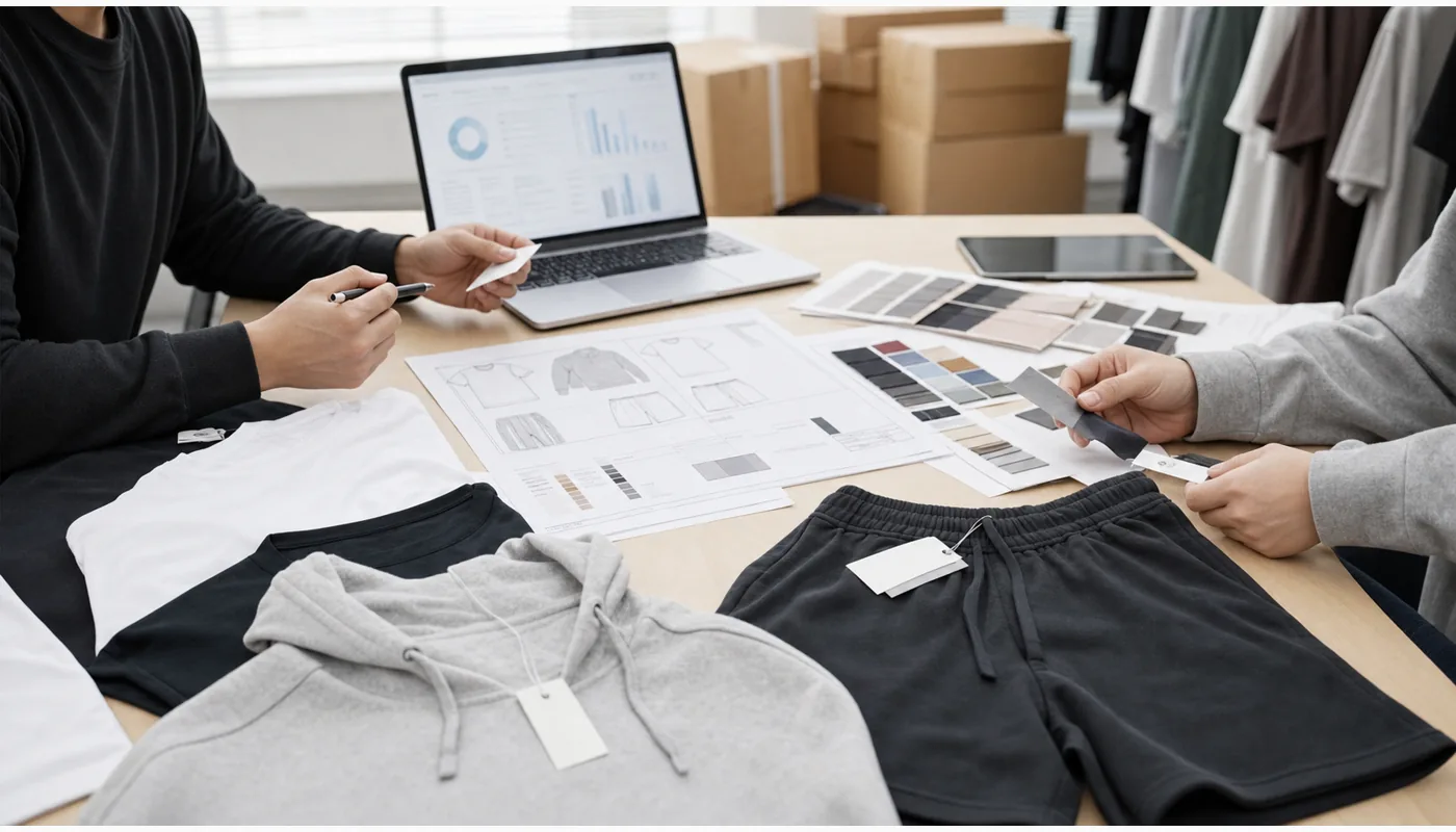 Custom Hoodie Manufacturer sourcing desk and custom apparel planning