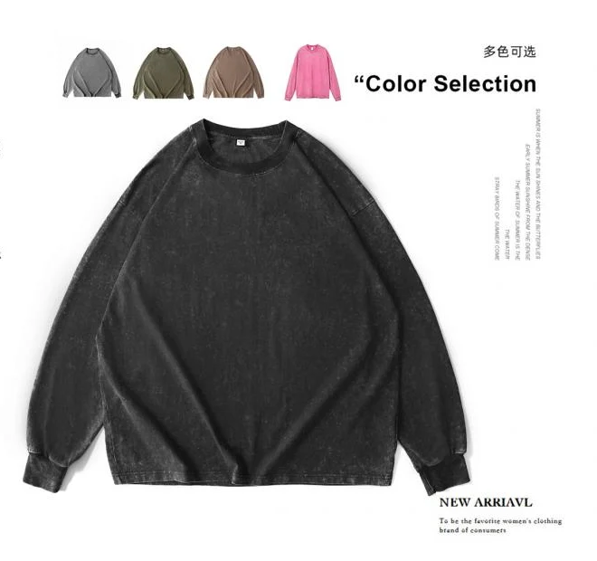 230gsm washed algodón cuffed manga larga camiseta