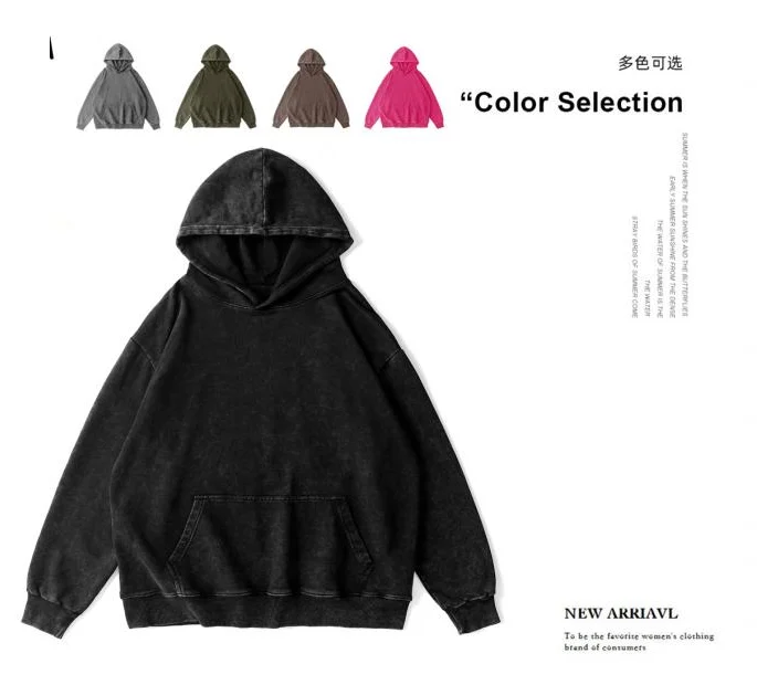 350gsm lavado vintage cerrada hoodie