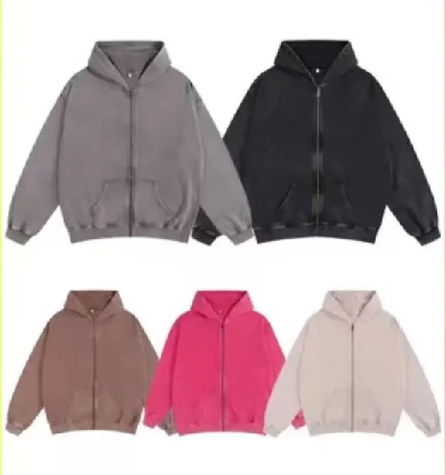 five-color washed full-con cremallera hoodie