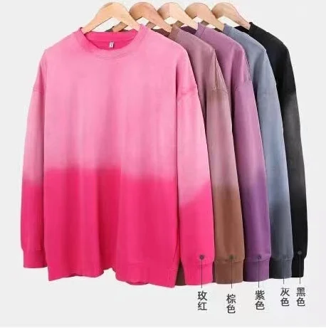 400gsm gruesa spray-washed cuello redondo sudadera
