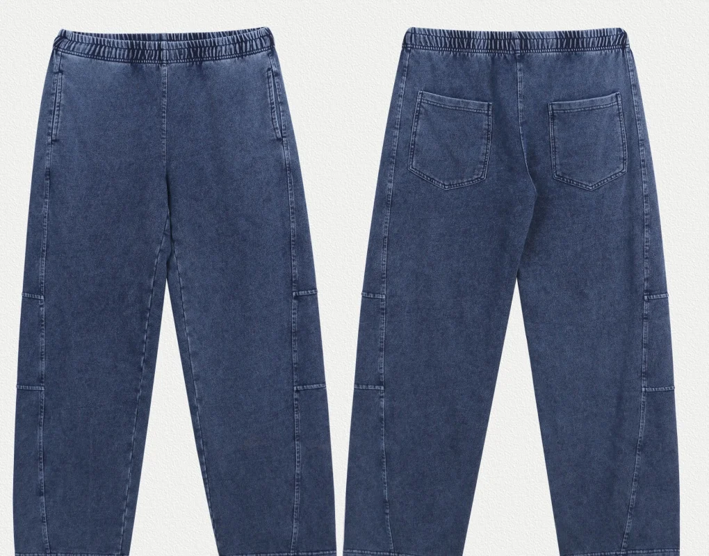 380gsm washed denim-panel relaxed pants