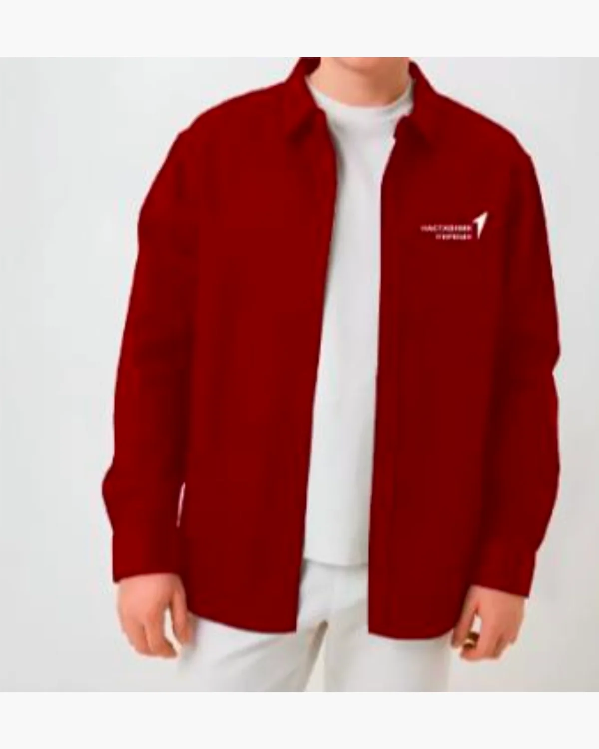 relaxed red graphic long-sleeve overshirt