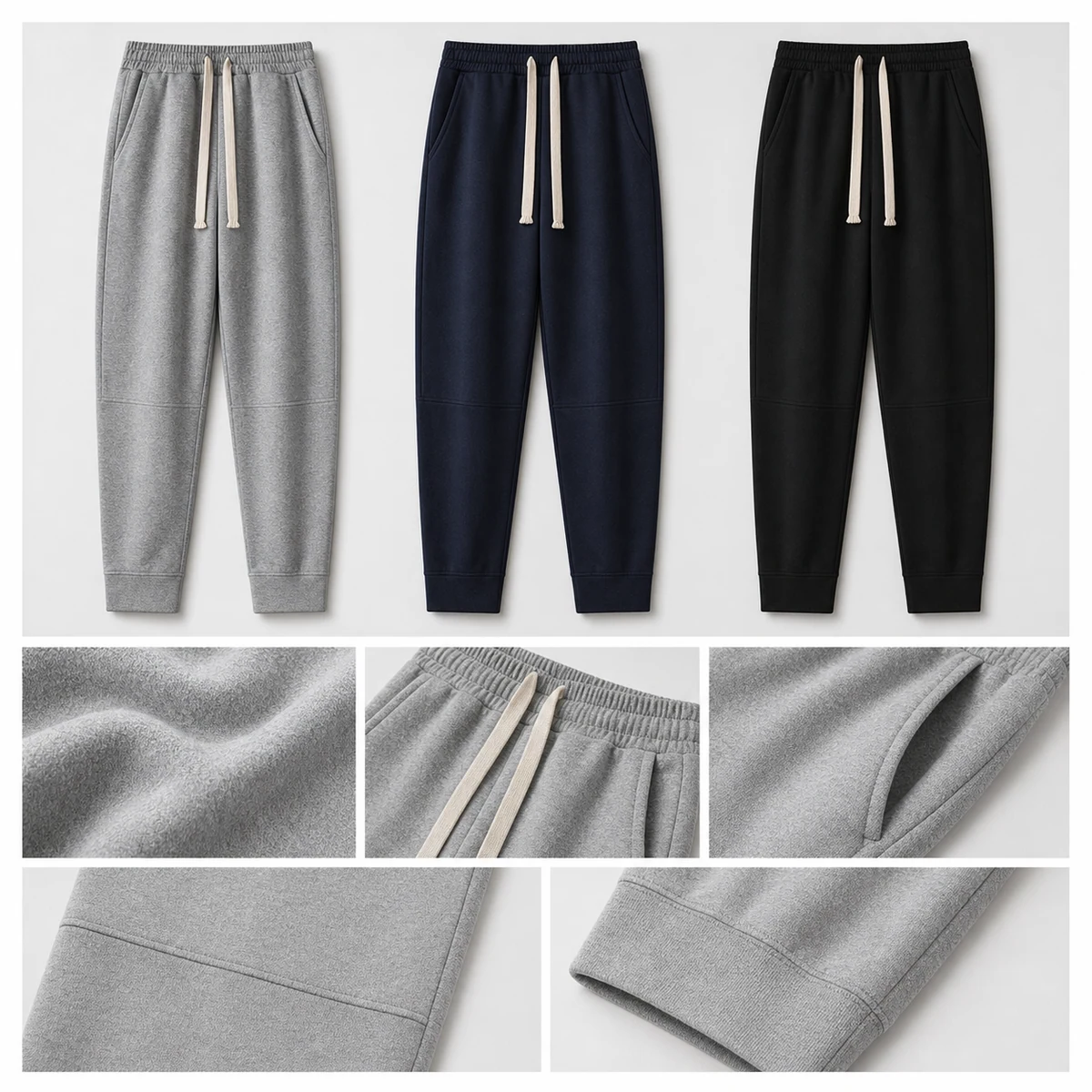 Cotton panel-seam jogger sweatpants colors and construction