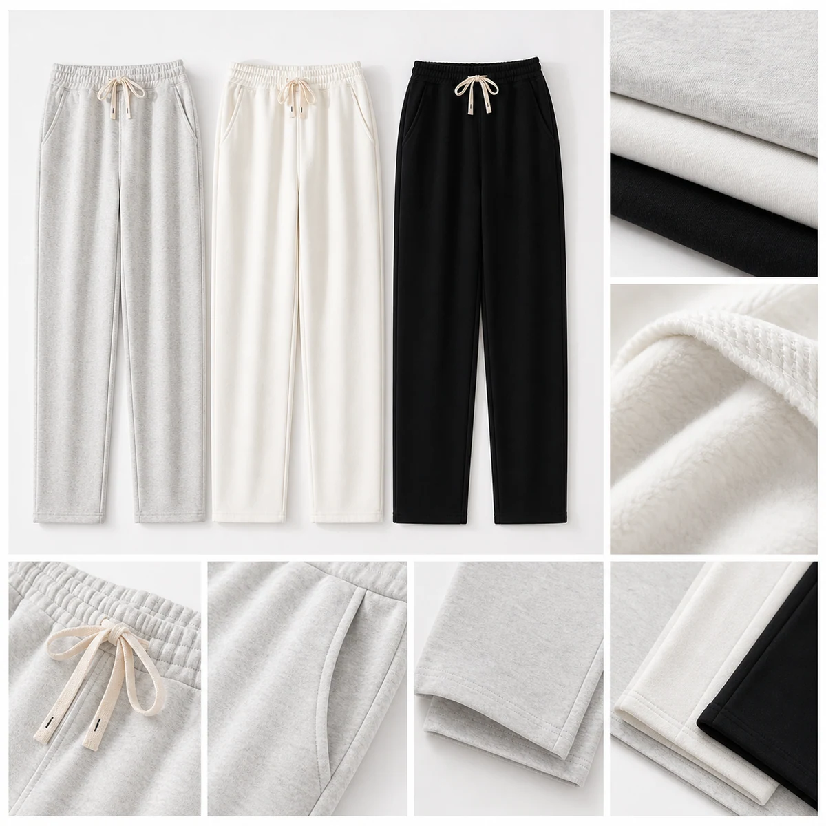 Cotton fleece-lined straight-leg sweatpants colors and details