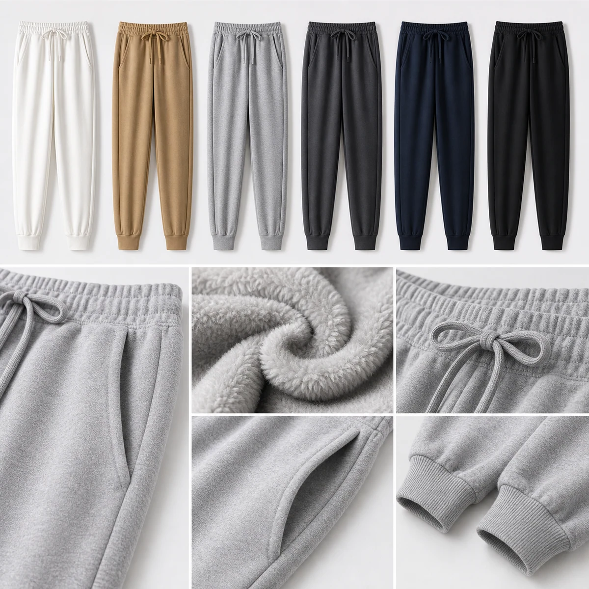 Cotton joggers with plush brushed fleece lining in six colors