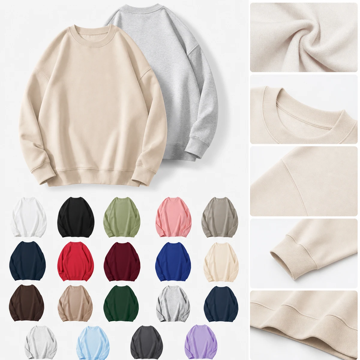 320gsm cotton and milk-silk bonded oversized blank crewneck details