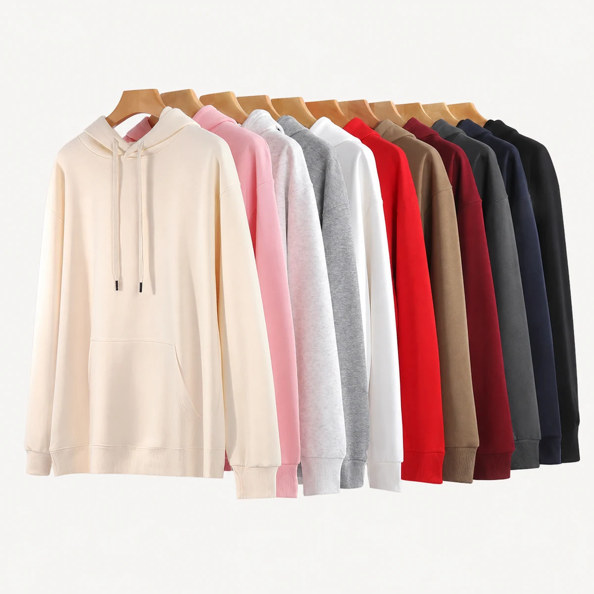 330gsm pure cotton drop-shoulder pullover hoodie made with Cotton sweatshirt fabric, 330gsm; exact fiber ratio subject to approved sample for Hoodies & Sweatshirts OEM customization using Screen print, DTG, embroidery, heat transfer, private label