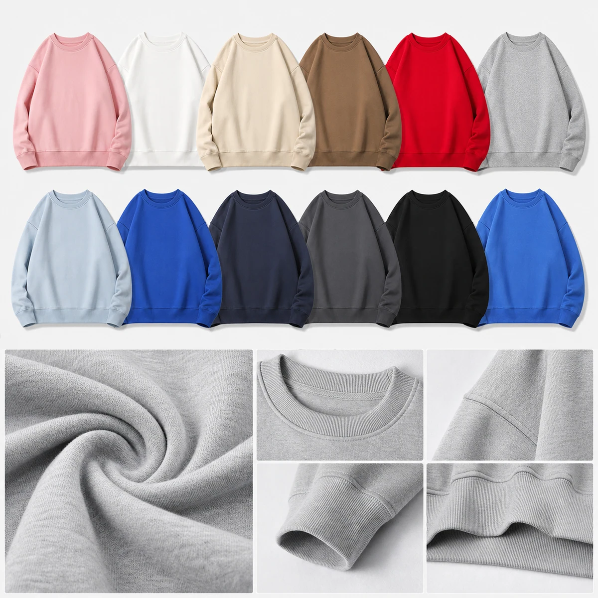 350gsm cotton and milk-silk bonded crewneck colors and construction