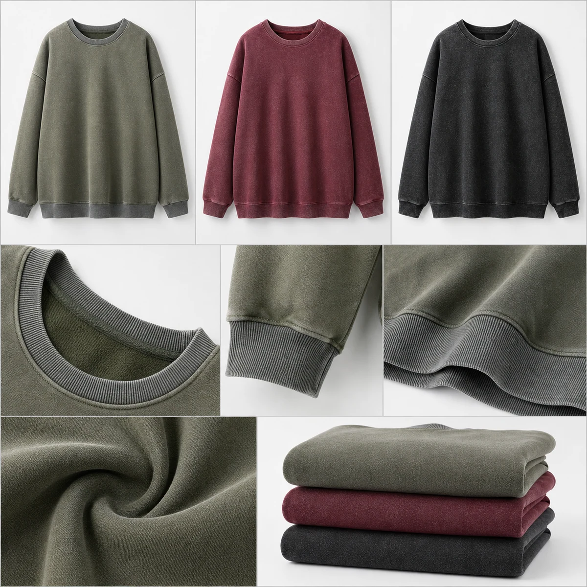 350gsm vintage cotton crewneck sweatshirt colors and details