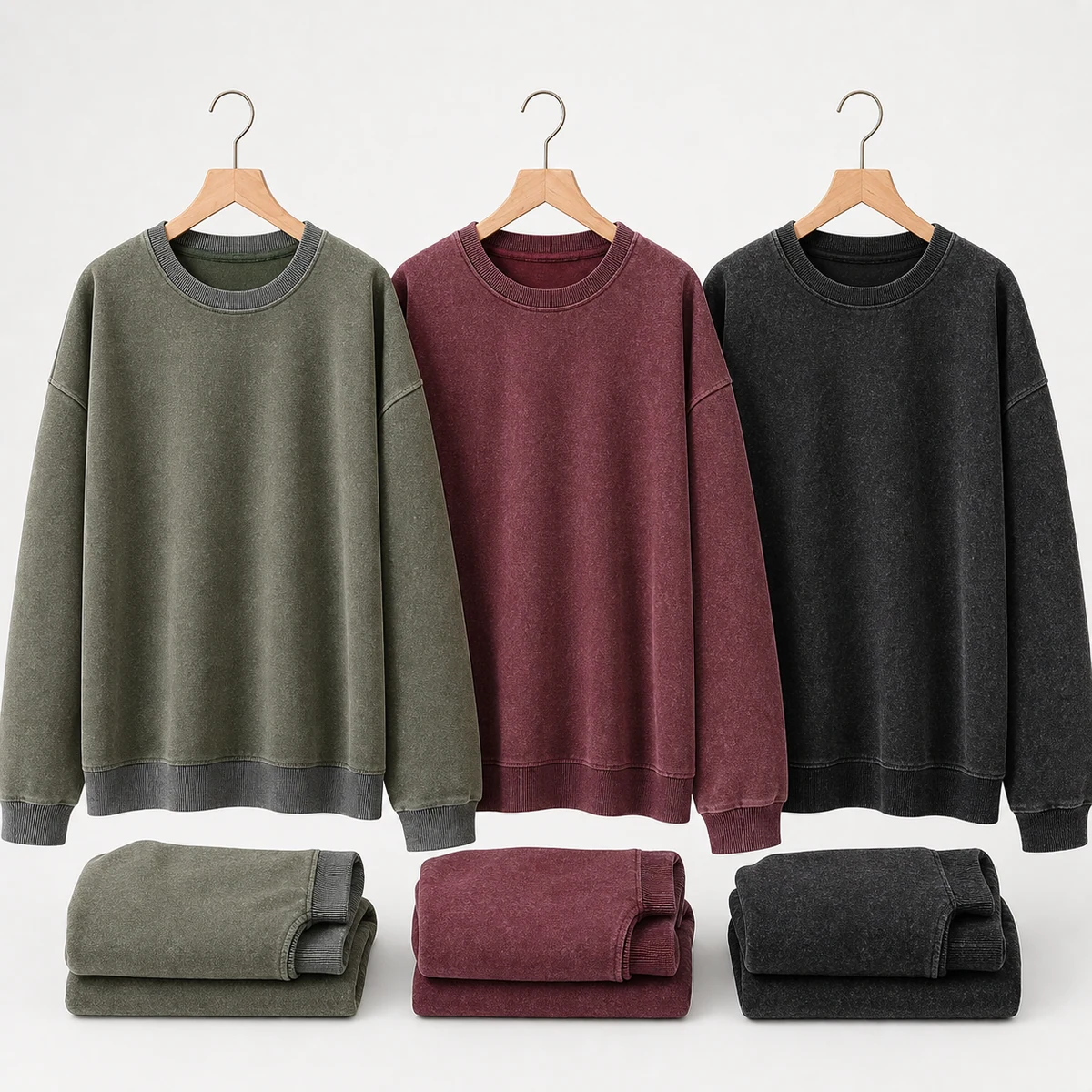 350gsm vintage-finish Baumwolle Rundhals sweatshirt
