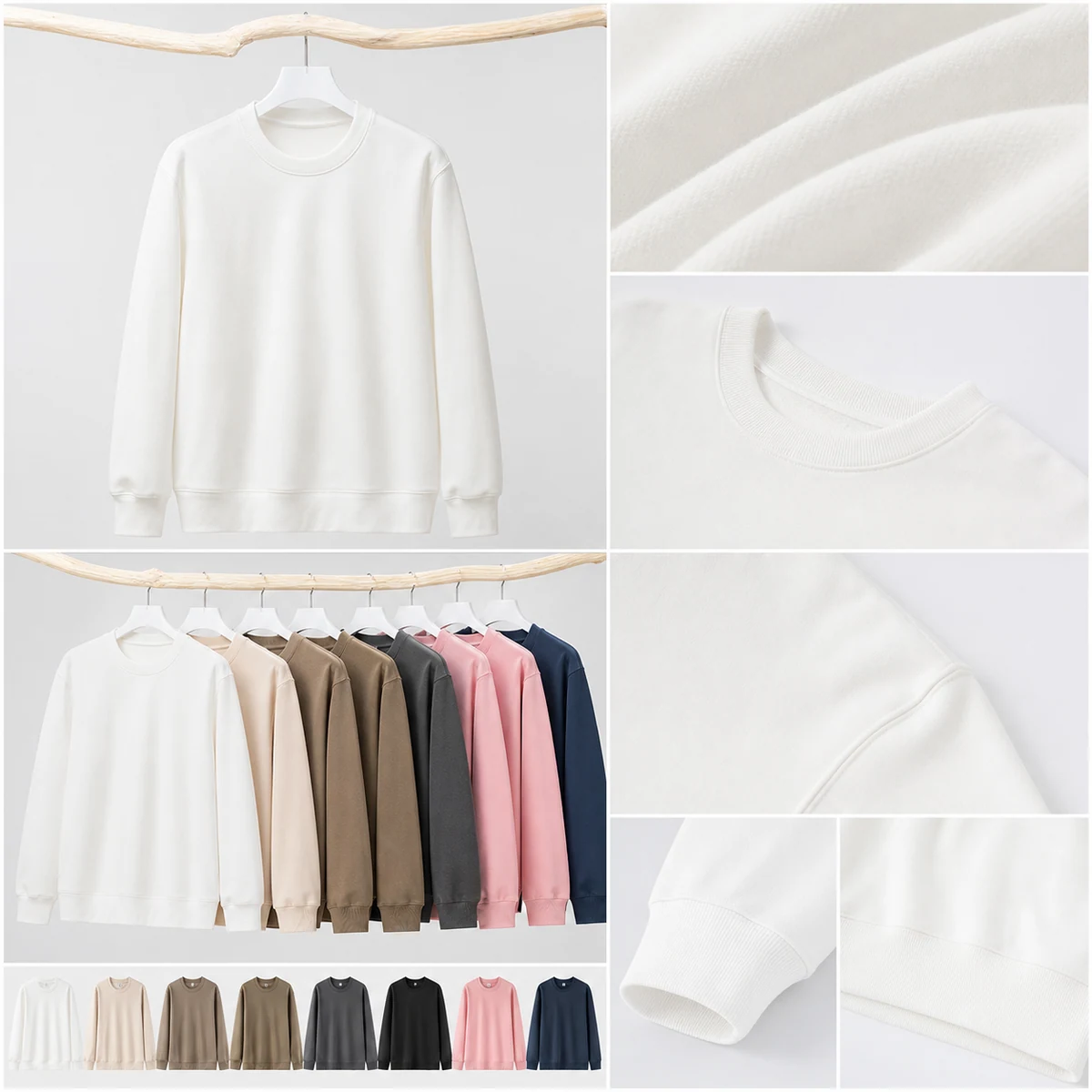 Cotton regular-shoulder fitted crewneck sweatshirt details