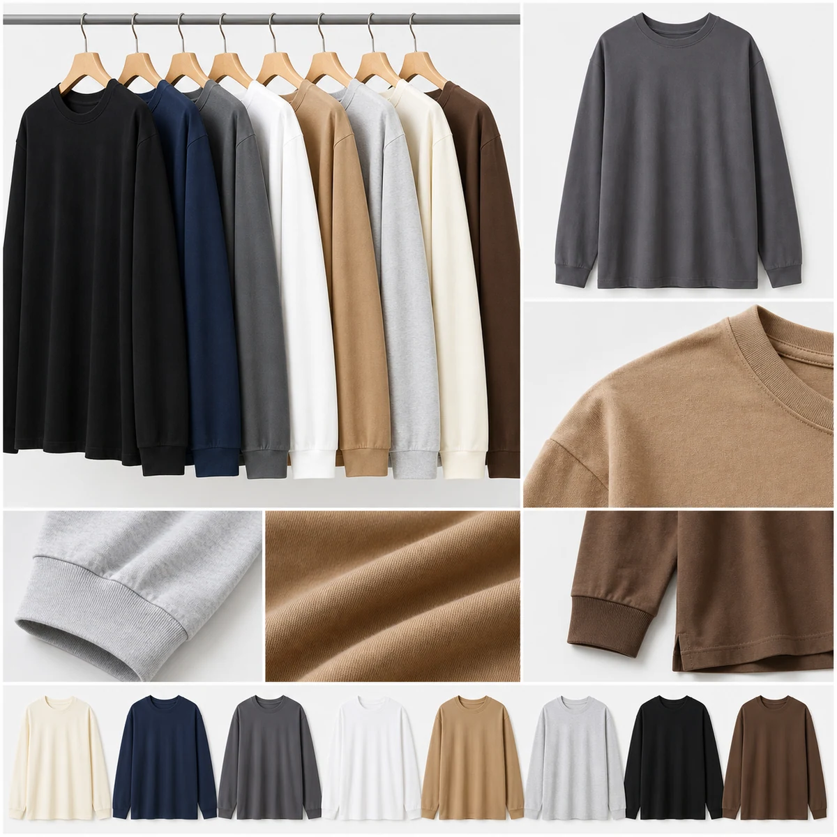 260gsm heavyweight cuffed cotton long-sleeve T-shirt details