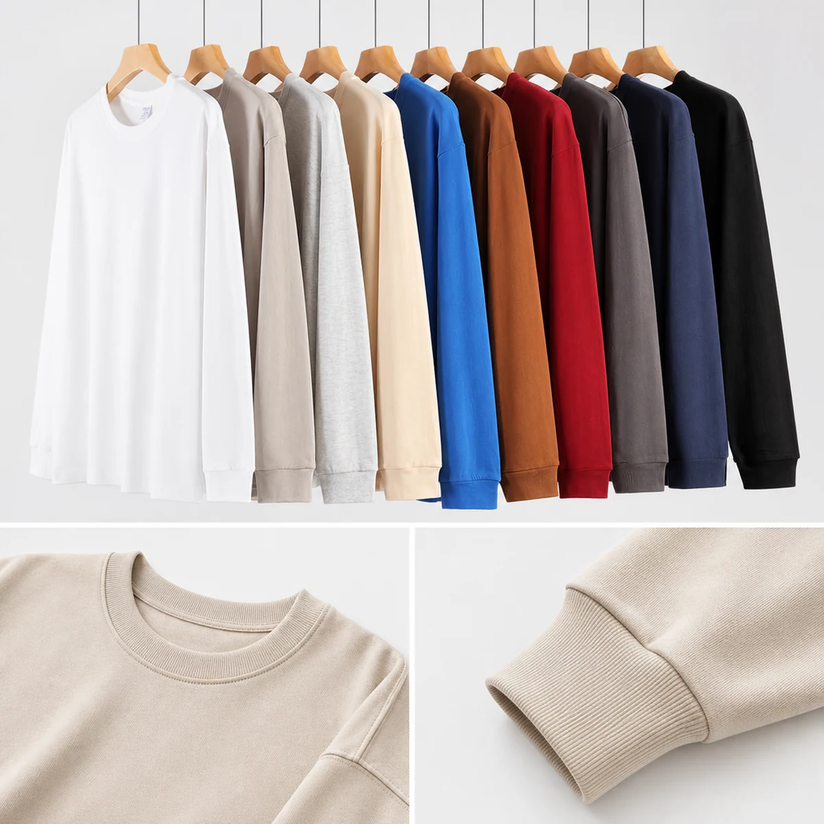 260gsm heavyweight drop-shoulder long-sleeve T-shirt color and rib details